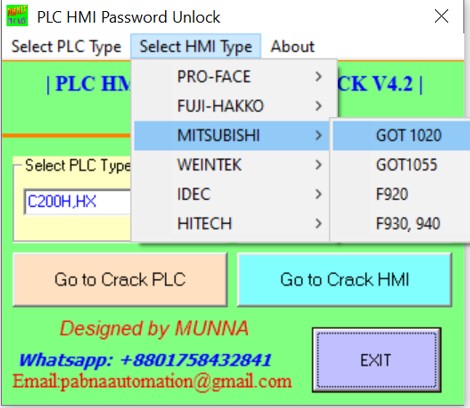 Mitsubishi GOT1020 HMI password unlock Free Download