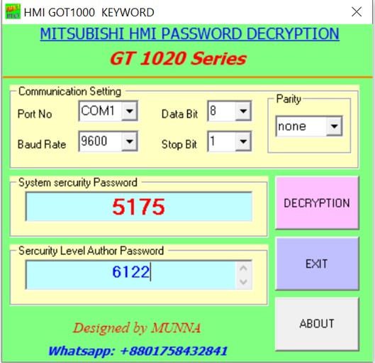 Mitsubishi GOT1020 HMI password unlock Free Download