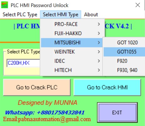 Mitsubishi GOT1055 HMI password unlock Free Download