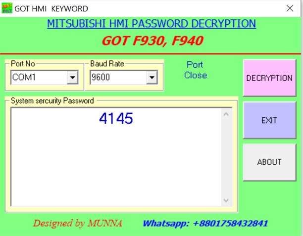 Mitsubishi F930 HMI password unlock Free Download